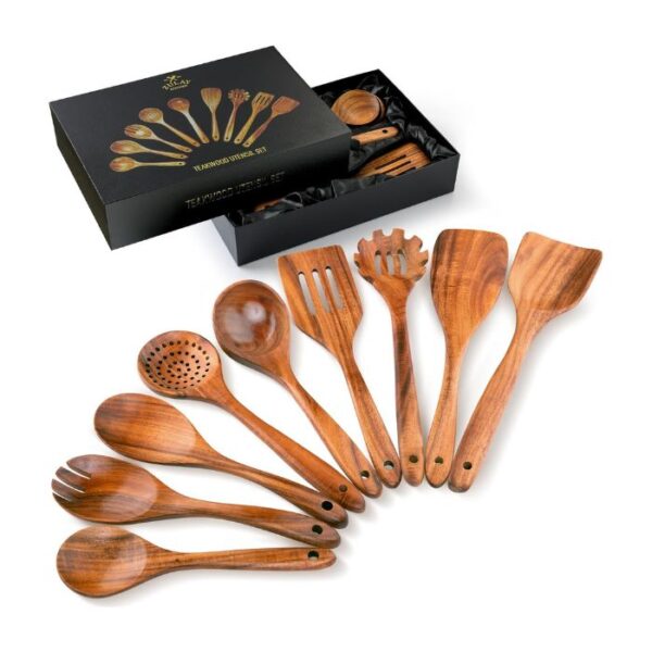 Kitchen 9-Piece Teak Wooden Utensils for Cooking